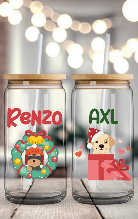 Custom Dog Christmas Glass Cup