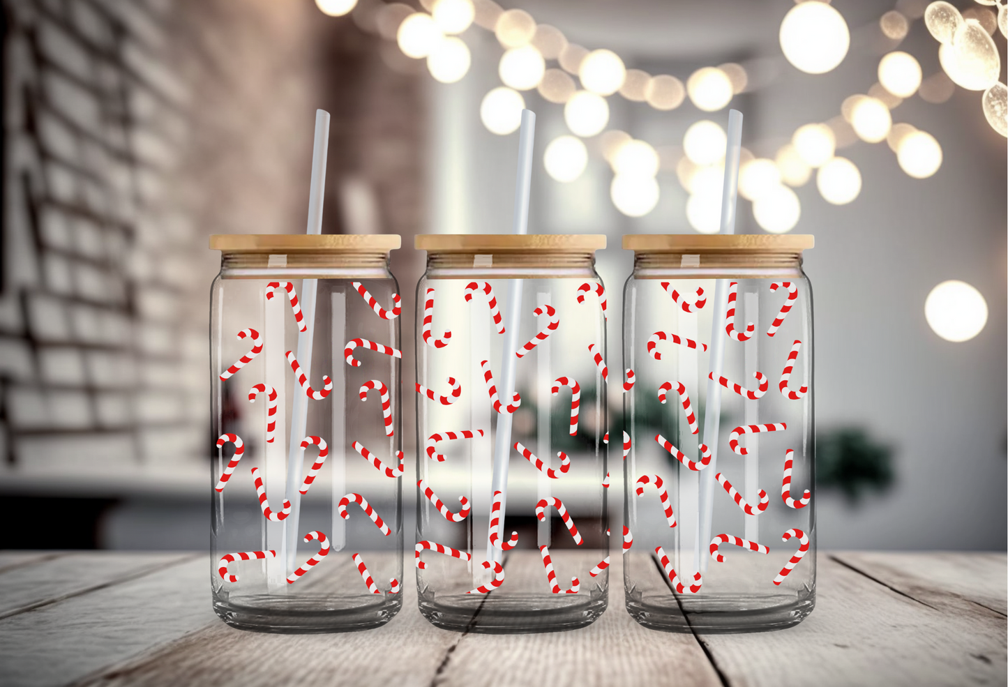 Candy Cane Christmas Glass Cup