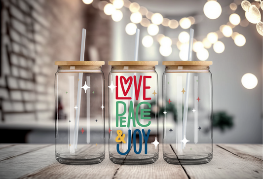 Love Peace & Joey Christmas Glass Cup