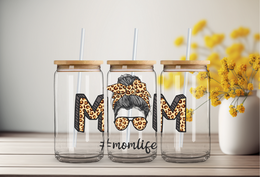 Mom Animal Print  Glass Cup