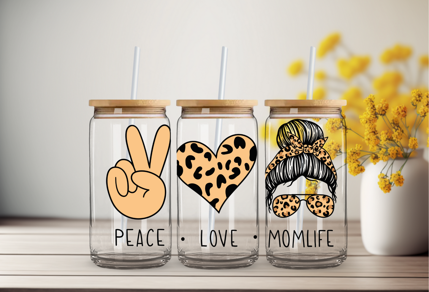 Peace Love Mom Life Glass Cup