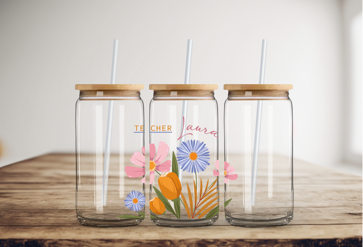 Custom Phrase Flowers Glass Cup