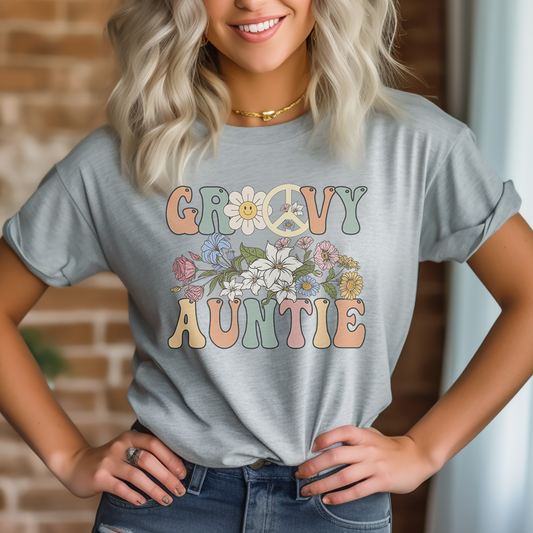 Groovy Auntie Flowers T-Shirt