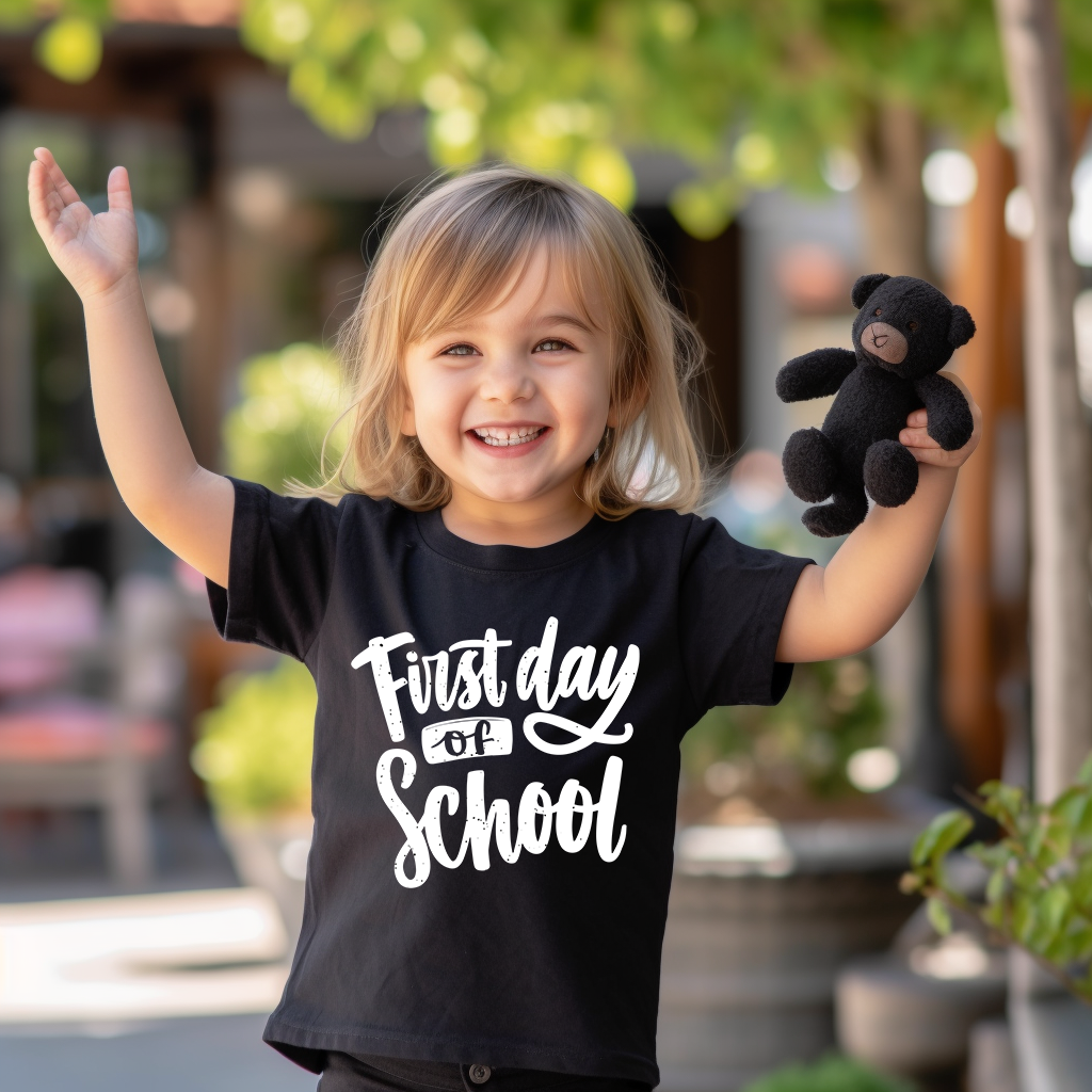 Black and White Firs Day Of School School T-Shirt