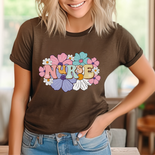 Nurse Groovy Flowers T-Shirt