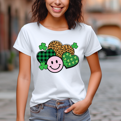 St. Patrick's Hearts Happy Face T-Shirt